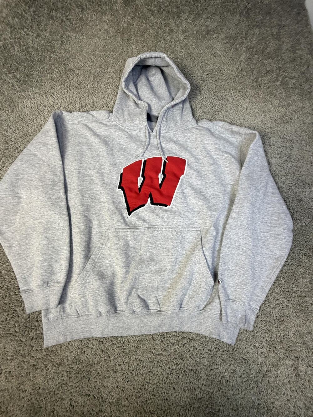 Wisconsin Badger Hoodie Mens XL Pullover Hooded Pockets Fleece Cotton Blend